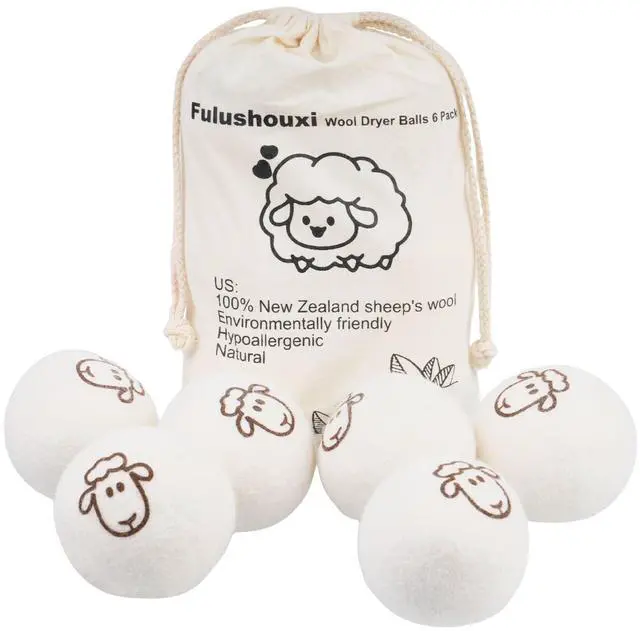 Main image of 6 Pcs Wool Dryer Balls, Reusable New Zealand Natural Fabric Softener & Static Reducer Wool Laundry Balls for Dryer to Reduce Wrinkles & Shorten Drying Time, for Pet Hair & Laundry, with Storage Bag