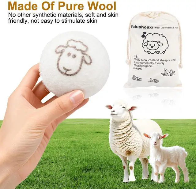 Alt view image 3 of 7 - 6 Pcs Wool Dryer Balls, Reusable New Zealand Natural Fabric Softener & Static Reducer Wool Laundry Balls for Dryer to Reduce Wrinkles & Shorten Drying Time, for Pet Hair & Laundry, with Storage Bag