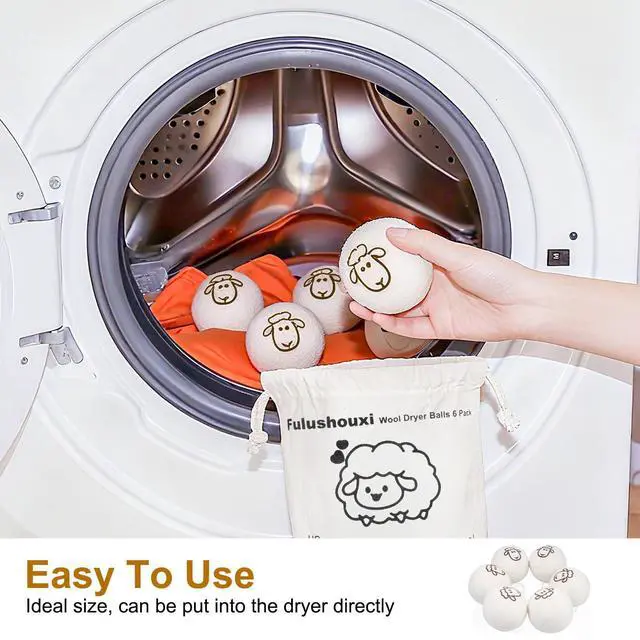 Alt view image 4 of 7 - 6 Pcs Wool Dryer Balls, Reusable New Zealand Natural Fabric Softener & Static Reducer Wool Laundry Balls for Dryer to Reduce Wrinkles & Shorten Drying Time, for Pet Hair & Laundry, with Storage Bag