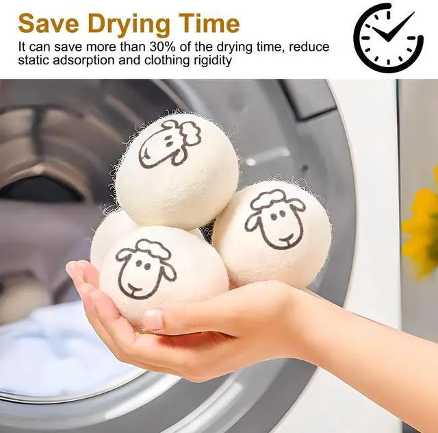 Alt view image 5 of 7 - 6 Pcs Wool Dryer Balls, Reusable New Zealand Natural Fabric Softener & Static Reducer Wool Laundry Balls for Dryer to Reduce Wrinkles & Shorten Drying Time, for Pet Hair & Laundry, with Storage Bag