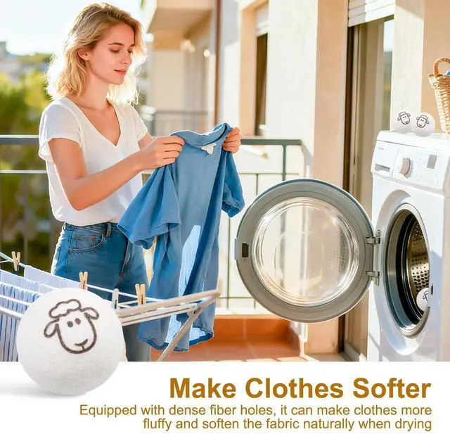 Alt view image 6 of 7 - 6 Pcs Wool Dryer Balls, Reusable New Zealand Natural Fabric Softener & Static Reducer Wool Laundry Balls for Dryer to Reduce Wrinkles & Shorten Drying Time, for Pet Hair & Laundry, with Storage Bag