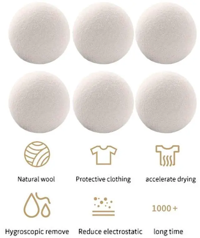 Alt view image 6 of 7 - Laundry Wool Dryer Balls, 6 Pack Natural Fabric Softener, Reusable Laundry Balls for Dryer, Reduces Clothing Wrinkles and Saves Drying Time for Washing Machine Accessories