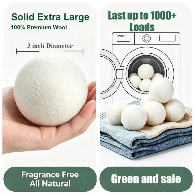 Alt view image 2 of 7 - Wool Dryer Balls XL 6-Pack, Reusable Natural Laundry Fabric Softener
