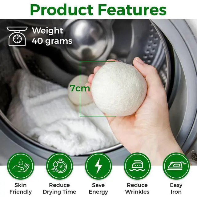 Alt view image 2 of 7 - Wool Tumble Dryer Balls Eco-Friendly Organic Fabric Softener, Reduce Wrinkles & Drying Time, Save Energy, Reusable, Handmade, 100% New Zealand Wool, Baby Safe, Unscented, XL Size (Pack of 6)