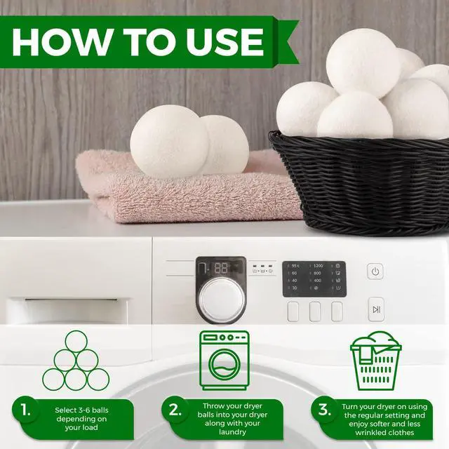 Alt view image 4 of 7 - Wool Tumble Dryer Balls Eco-Friendly Organic Fabric Softener, Reduce Wrinkles & Drying Time, Save Energy, Reusable, Handmade, 100% New Zealand Wool, Baby Safe, Unscented, XL Size (Pack of 6)