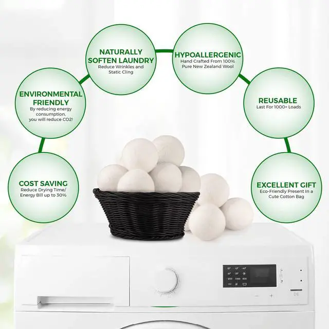 Alt view image 7 of 7 - Wool Tumble Dryer Balls Eco-Friendly Organic Fabric Softener, Reduce Wrinkles & Drying Time, Save Energy, Reusable, Handmade, 100% New Zealand Wool, Baby Safe, Unscented, XL Size (Pack of 6)