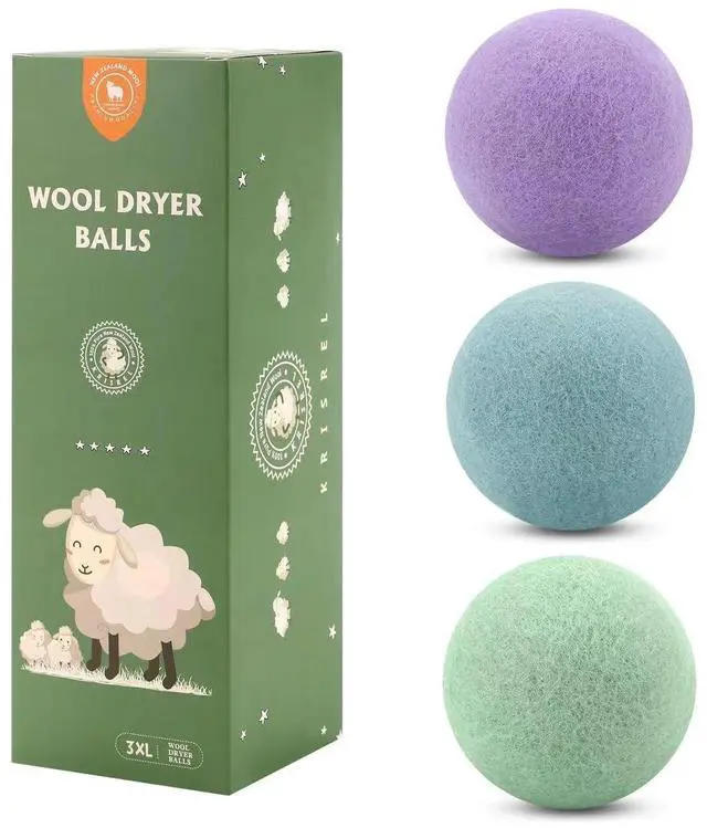 Main image of Wool Dryer Balls 3 Pack XL, Natural Fabric Softener New Zealand Wool, Handmade Laundry Dryer Balls, Reusable 1000 Loads,Wrinkles Free, Shorten Drying Time(3 Pack, Colorful