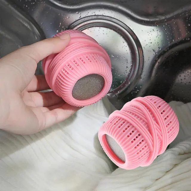 Alt view image 3 of 6 - Reusable Fabric Softener Dispenser Balls Laundry Dryer Balls for Washing Sponge Household Substitute Cleaning Tool (Pink)