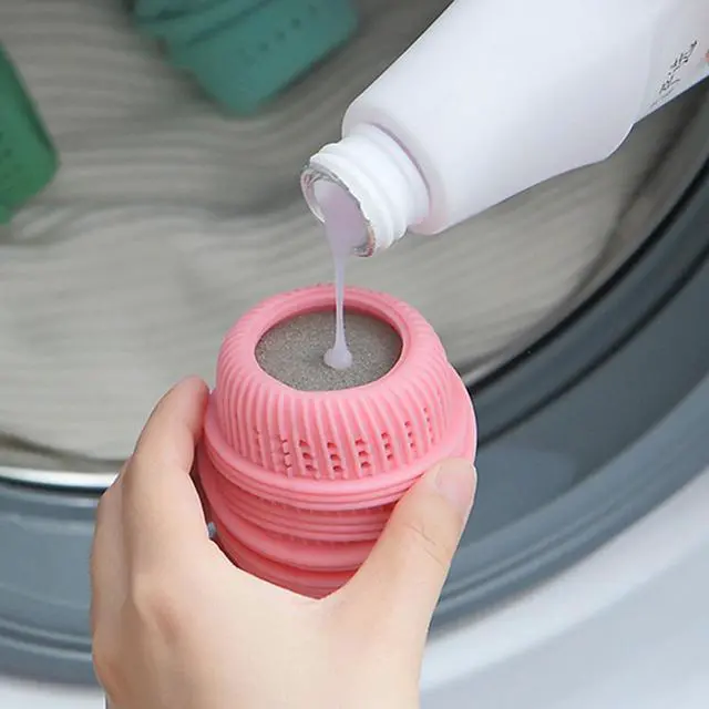 Alt view image 6 of 6 - Reusable Fabric Softener Dispenser Balls Laundry Dryer Balls for Washing Sponge Household Substitute Cleaning Tool (Pink)