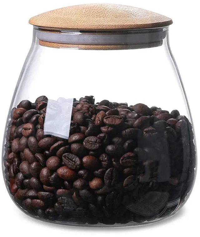 Main image of 400 ML/13 FL OZ Clear Cute Glass Storage Canister Holder with Airtight Bamboo Lid, Round Modern Decorative Small Container Jar for Coffee, Spice, Candy, Salt, Cookie, Condiment, Pepper, Sugar