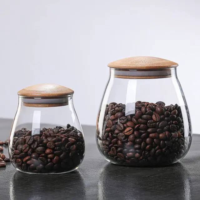 Alt view image 3 of 7 - 400 ML/13 FL OZ Clear Cute Glass Storage Canister Holder with Airtight Bamboo Lid, Round Modern Decorative Small Container Jar for Coffee, Spice, Candy, Salt, Cookie, Condiment, Pepper, Sugar