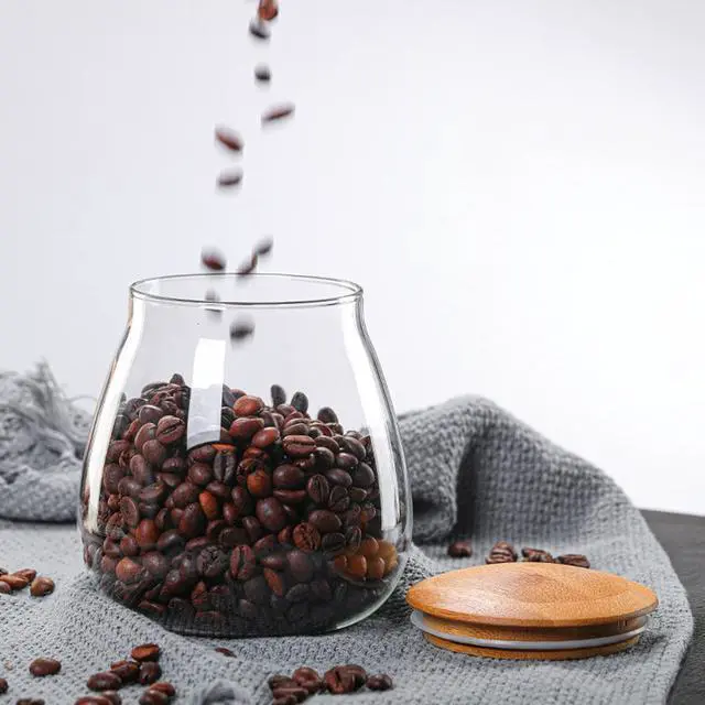 Alt view image 4 of 7 - 400 ML/13 FL OZ Clear Cute Glass Storage Canister Holder with Airtight Bamboo Lid, Round Modern Decorative Small Container Jar for Coffee, Spice, Candy, Salt, Cookie, Condiment, Pepper, Sugar