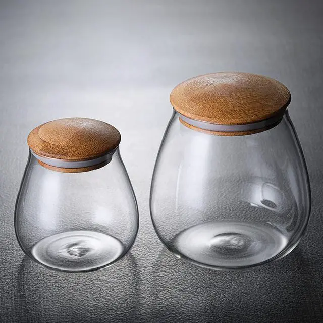 Alt view image 5 of 7 - 400 ML/13 FL OZ Clear Cute Glass Storage Canister Holder with Airtight Bamboo Lid, Round Modern Decorative Small Container Jar for Coffee, Spice, Candy, Salt, Cookie, Condiment, Pepper, Sugar