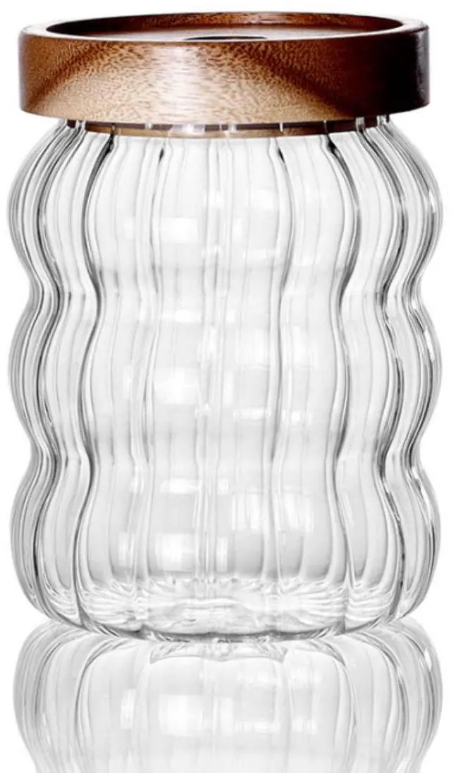 Main image of Glass Food Storage Container Jar with Airtight Seal Acacia Wood Lids Kitchen Clear Glass canister Coffee, Bean,Tea,Spice Containers Sugar,Cookies,Nuts,Snack,Candy Jar