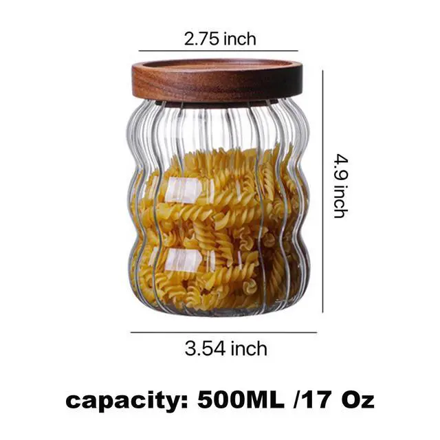 Alt view image 3 of 7 - Glass Food Storage Container Jar with Airtight Seal Acacia Wood Lids Kitchen Clear Glass canister Coffee, Bean,Tea,Spice Containers Sugar,Cookies,Nuts,Snack,Candy Jar