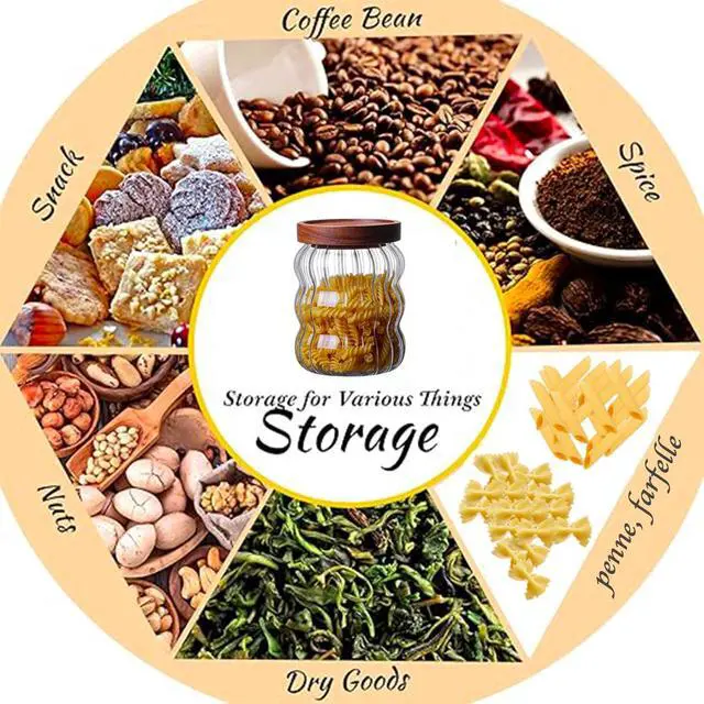 Alt view image 6 of 7 - Glass Food Storage Container Jar with Airtight Seal Acacia Wood Lids Kitchen Clear Glass canister Coffee, Bean,Tea,Spice Containers Sugar,Cookies,Nuts,Snack,Candy Jar