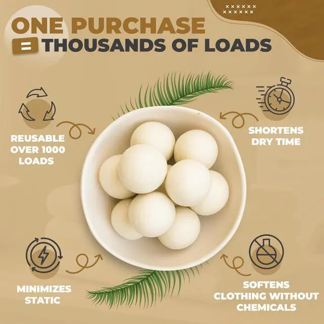 Alt view image 2 of 7 - XL Dryer Balls from 100% New Zealand Wool (6-Pack), Natural & Reusable Fabric Softener Balls for 1000+ Loads, Essential Oil Ready Laundry Accesories, Reduces Wrinkles & Cuts Drying Time
