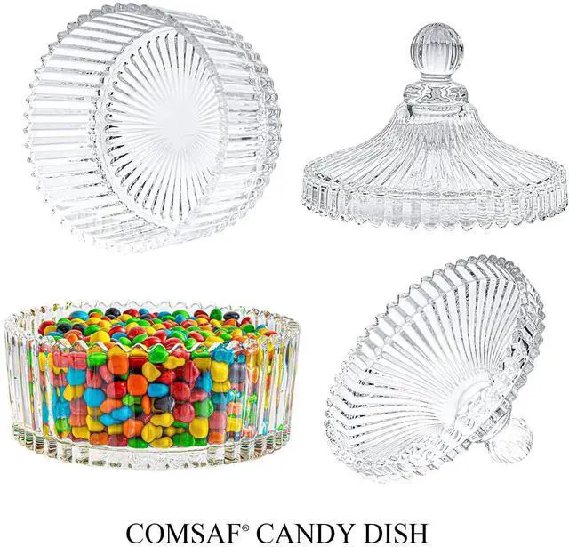 Alt view image 3 of 6 - Glass Candy Storage Box Clear Sugar Dish With Lid Crystal Covered Candy Bowl Apothecary Food Buffet Container Holder