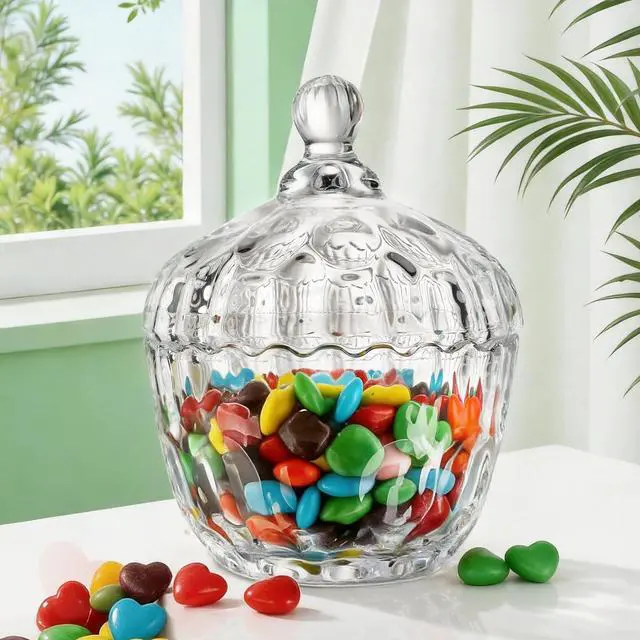 Main image of 11.5 oz Candy Dish with Lid, Small Glass Candy & Cookie Jar