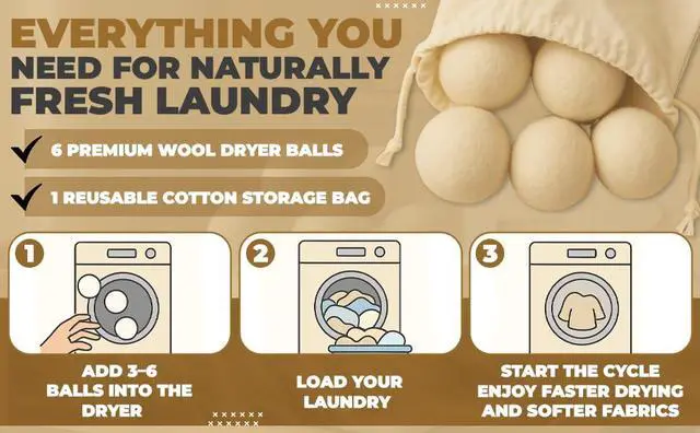 Alt view image 6 of 7 - XL Dryer Balls from 100% New Zealand Wool (6-Pack), Natural & Reusable Fabric Softener Balls for 1000+ Loads, Essential Oil Ready Laundry Accesories, Reduces Wrinkles & Cuts Drying Time