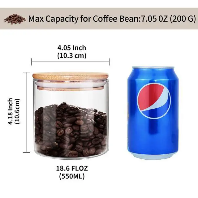 Alt view image 3 of 7 - 18 Oz/550 ML Glass Jar with Lid, Clear Thickened Version Glass Storage Containers with Sealed Bamboo Lid, For Coffee, Sugar, Spices, Tea, Beans, Candy, Cookie