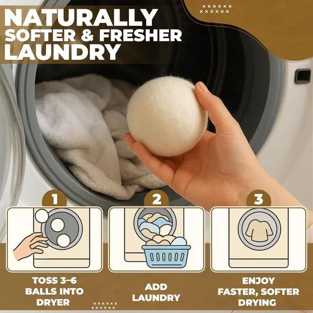 Alt view image 3 of 7 - XL Dryer Balls from 100% New Zealand Wool (6-Pack), Natural & Reusable Fabric Softener Balls for 1000+ Loads, Essential Oil Ready Laundry Accesories, Reduces Wrinkles & Cuts Drying Time