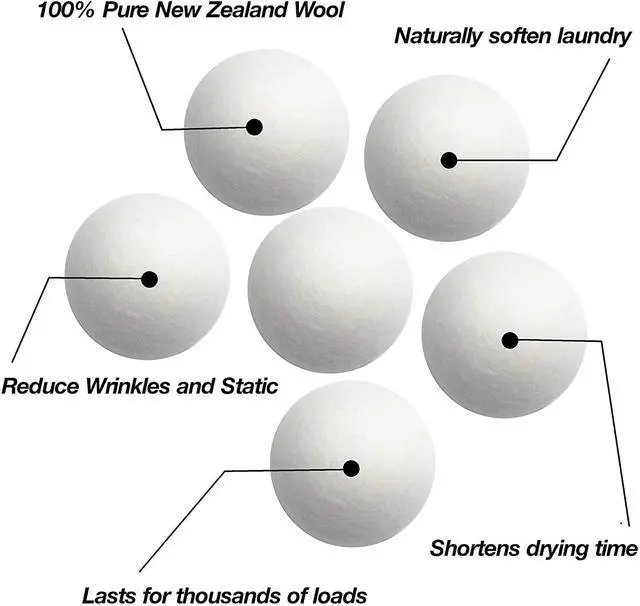 Alt view image 5 of 7 - XL Dryer Balls from 100% New Zealand Wool (6-Pack), Natural & Reusable Fabric Softener Balls for 1000+ Loads, Essential Oil Ready Laundry Accesories, Reduces Wrinkles & Cuts Drying Time