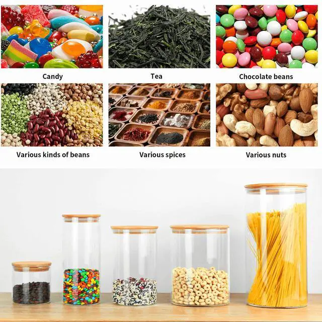 Alt view image 5 of 7 - 18 Oz/550 ML Glass Jar with Lid, Clear Thickened Version Glass Storage Containers with Sealed Bamboo Lid, For Coffee, Sugar, Spices, Tea, Beans, Candy, Cookie