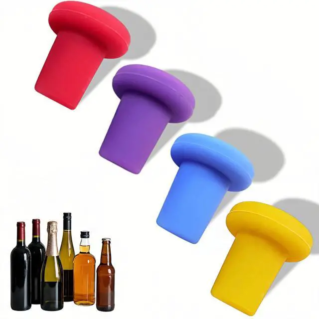 Main image of Reusable Silicone Wine Stoppers, 4 Pack Airtight Leak-Proof Bottle Sealer for Champagne Beer Wine Whiskey Olive Oil VinegarFood Grade Silicone