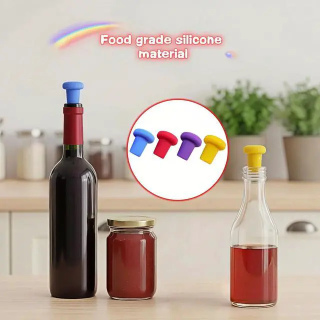 Alt view image 2 of 7 - Reusable Silicone Wine Stoppers, 4 Pack Airtight Leak-Proof Bottle Sealer for Champagne Beer Wine Whiskey Olive Oil VinegarFood Grade Silicone
