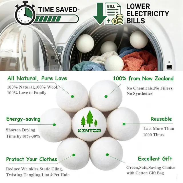 Alt view image 4 of 7 - Wool Dryer Balls XL 6-Pack, Reusable Natural Laundry Fabric Softener