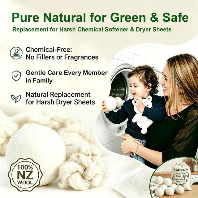 Alt view image 5 of 7 - Wool Dryer Balls XL 6-Pack, Reusable Natural Laundry Fabric Softener