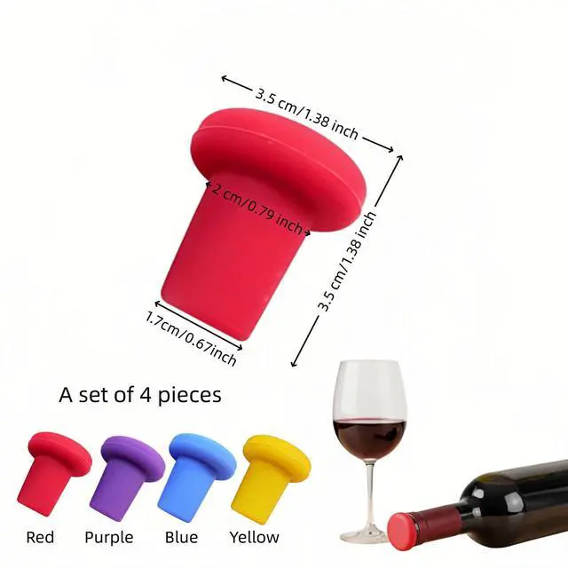 Alt view image 3 of 7 - Reusable Silicone Wine Stoppers, 4 Pack Airtight Leak-Proof Bottle Sealer for Champagne Beer Wine Whiskey Olive Oil VinegarFood Grade Silicone