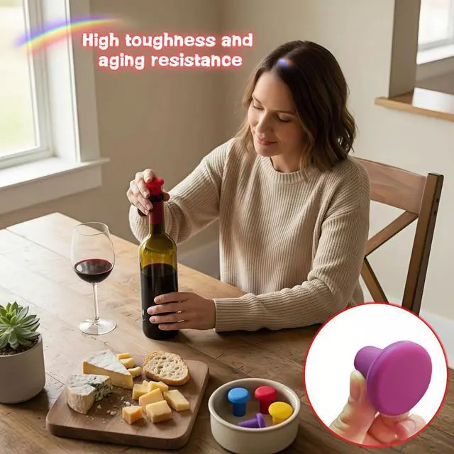 Alt view image 4 of 7 - Reusable Silicone Wine Stoppers, 4 Pack Airtight Leak-Proof Bottle Sealer for Champagne Beer Wine Whiskey Olive Oil VinegarFood Grade Silicone