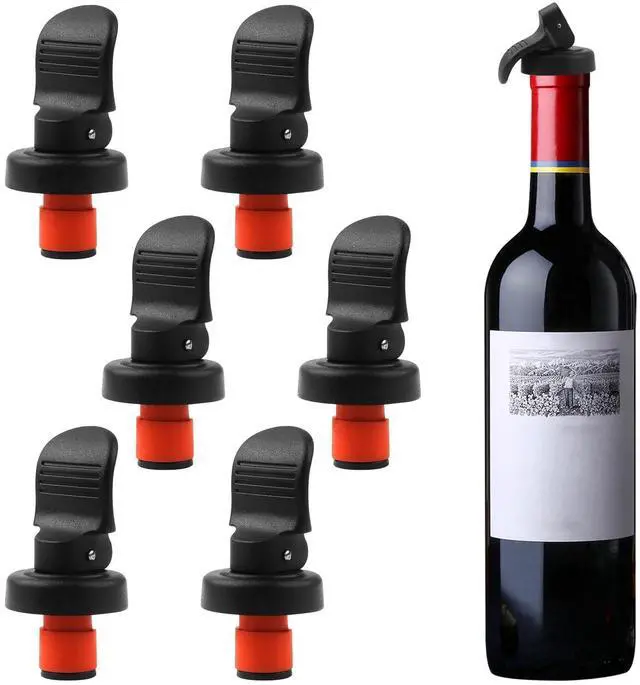 Main image of 6PCS Wine Bottle Stoppers, Reusable Plastic Wine Corks Wine Stoppers Bottle Caps Champagne Stoppers with Airtight Seal, Keep Wine Fresh Wine Bottle Sealer Set