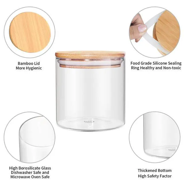 Alt view image 6 of 7 - 18 Oz/550 ML Glass Jar with Lid, Clear Thickened Version Glass Storage Containers with Sealed Bamboo Lid, For Coffee, Sugar, Spices, Tea, Beans, Candy, Cookie