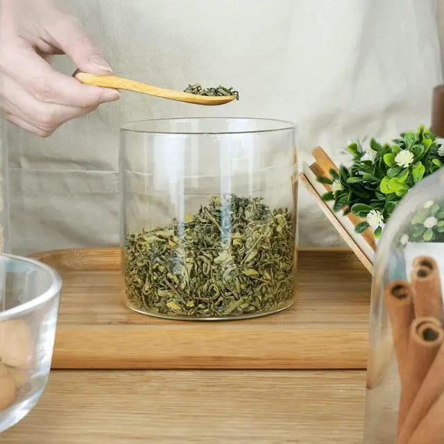 Alt view image 7 of 7 - 18 Oz/550 ML Glass Jar with Lid, Clear Thickened Version Glass Storage Containers with Sealed Bamboo Lid, For Coffee, Sugar, Spices, Tea, Beans, Candy, Cookie