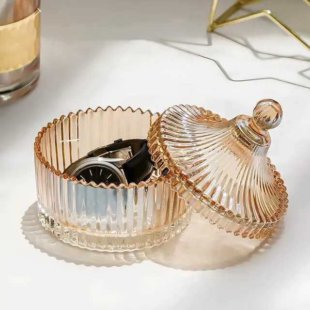 Alt view image 3 of 6 - Colorful Glass Jar With Lid,Candy Cookie Jars,Jewelry Box,Biscuit Containers Food Storage,Decorative Jar(Amber)