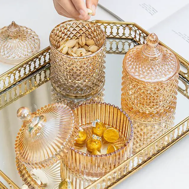 Alt view image 5 of 6 - Colorful Glass Jar With Lid,Candy Cookie Jars,Jewelry Box,Biscuit Containers Food Storage,Decorative Jar(Amber)