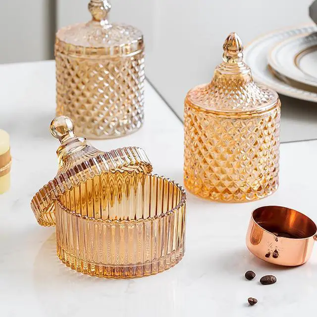 Alt view image 6 of 6 - Colorful Glass Jar With Lid,Candy Cookie Jars,Jewelry Box,Biscuit Containers Food Storage,Decorative Jar(Amber)