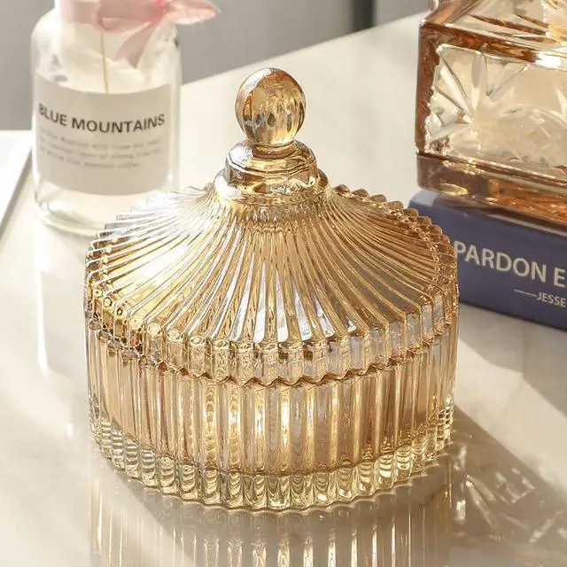 Alt view image 4 of 6 - Colorful Glass Jar With Lid,Candy Cookie Jars,Jewelry Box,Biscuit Containers Food Storage,Decorative Jar(Amber)