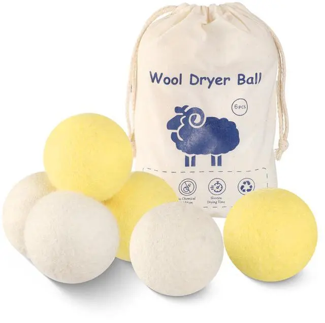 Main image of Wool Dryer Balls XL 6 Pack Pure Organic Wool Premium Reusable Fabric Softener New Zealand Sheep Wool Ball for Dryer Natural Fabric Softener Saves Drying Time