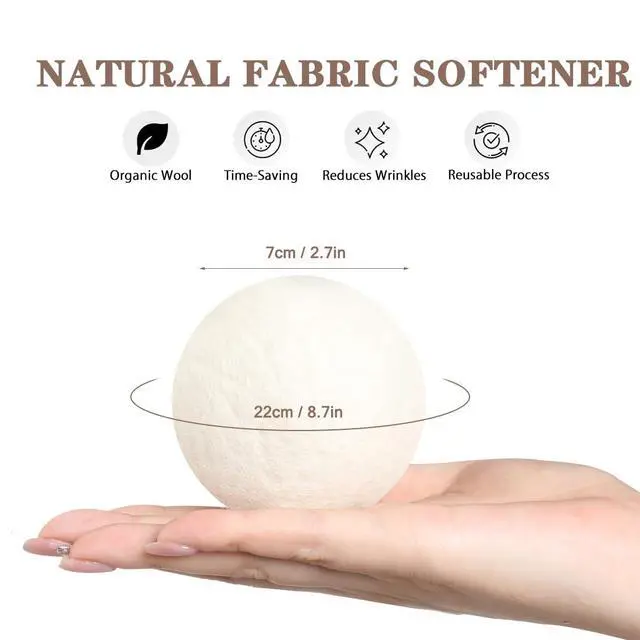 Alt view image 3 of 7 - Wool Dryer Balls XL 6 Pack Pure Organic Wool Premium Reusable Fabric Softener New Zealand Sheep Wool Ball for Dryer Natural Fabric Softener Saves Drying Time