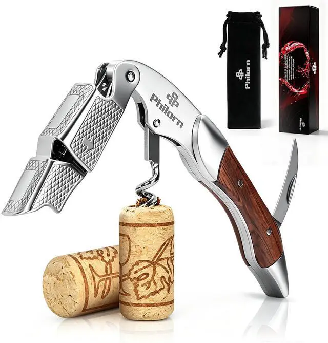 Main image of Wine Opener Professional Manual Wine Key for Servers | Corkscrew Wine Opener with Foil Cutter & Cap Remover, Bartenders, Waiters & Home Use, Rosewood Handle Wine Bottle Opener