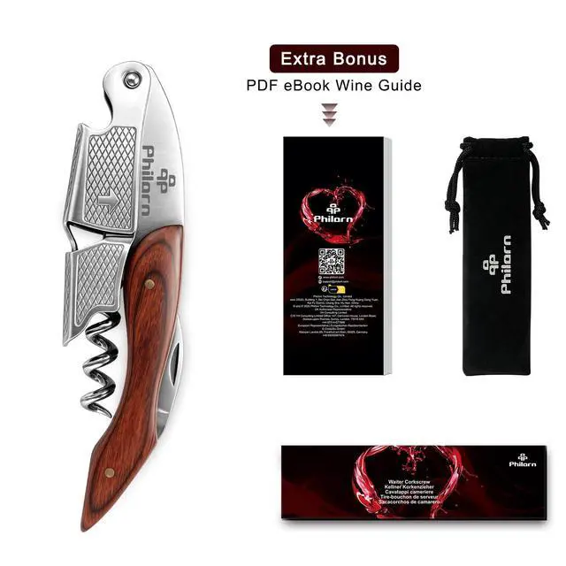 Alt view image 6 of 6 - Wine Opener Professional Manual Wine Key for Servers | Corkscrew Wine Opener with Foil Cutter & Cap Remover, Bartenders, Waiters & Home Use, Rosewood Handle Wine Bottle Opener