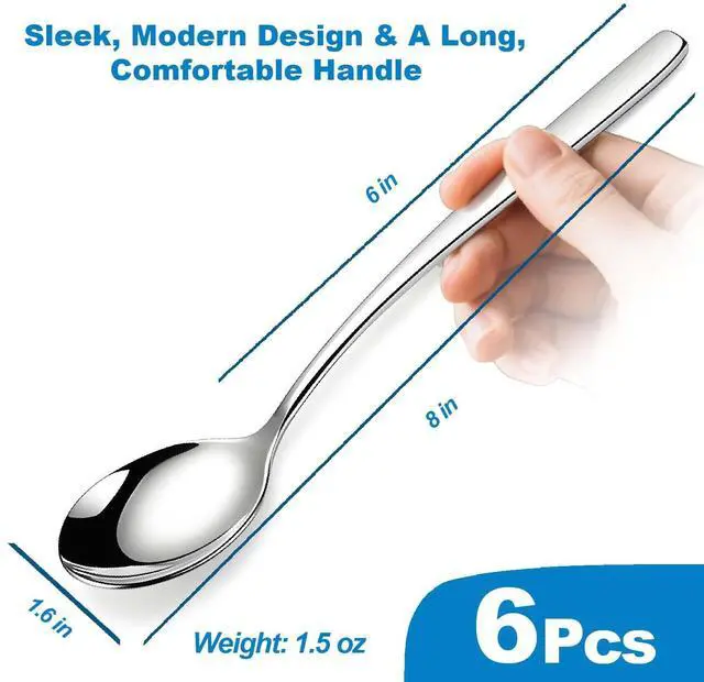 Alt view image 2 of 7 - Set of 6 Premium Korean Soup Spoons, 8 Inch