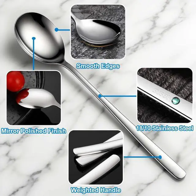 Alt view image 3 of 7 - Set of 6 Premium Korean Soup Spoons, 8 Inch