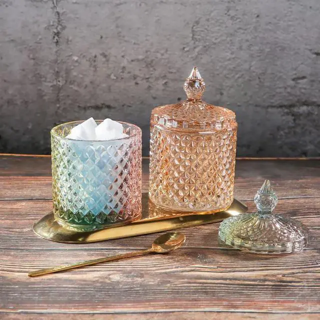 Alt view image 6 of 7 - Colorful Glass Jar With Lid,Candy Cookie Jars,Jewelry Box,Buffet Biscuit Containers Food Storage,Decorative Jar(Amber)