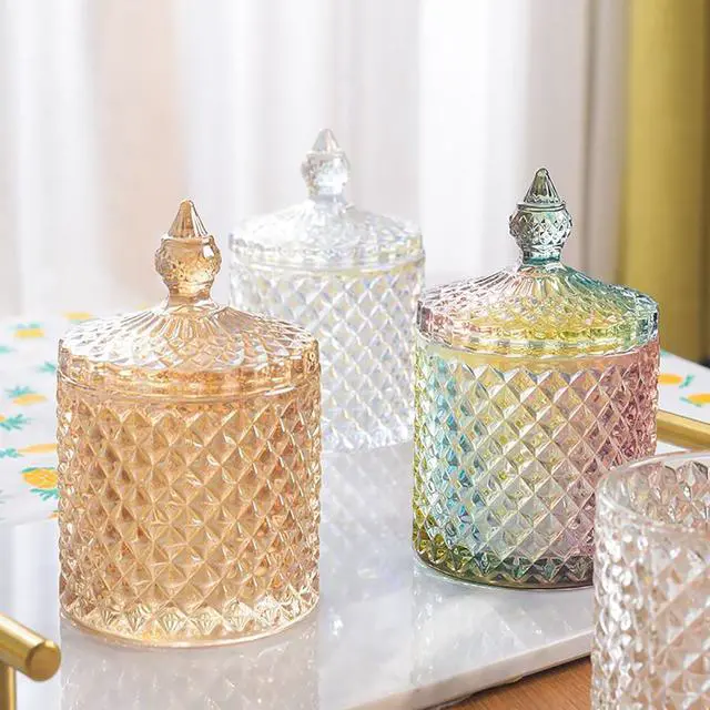 Alt view image 7 of 7 - Colorful Glass Jar With Lid,Candy Cookie Jars,Jewelry Box,Buffet Biscuit Containers Food Storage,Decorative Jar(Amber)