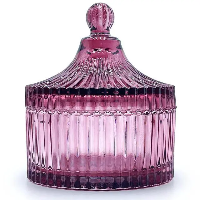 Main image of Colorful Glass Jar With Lid,Candy Dish,Jewelry Box,Christmas Burgundy Decor,Decorative Jars(Purplish Red)